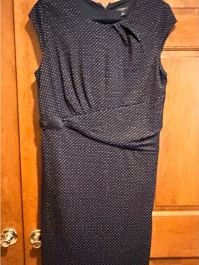 Ann Taylor Black Sheath Midi Dress with Subtle Dot Texture